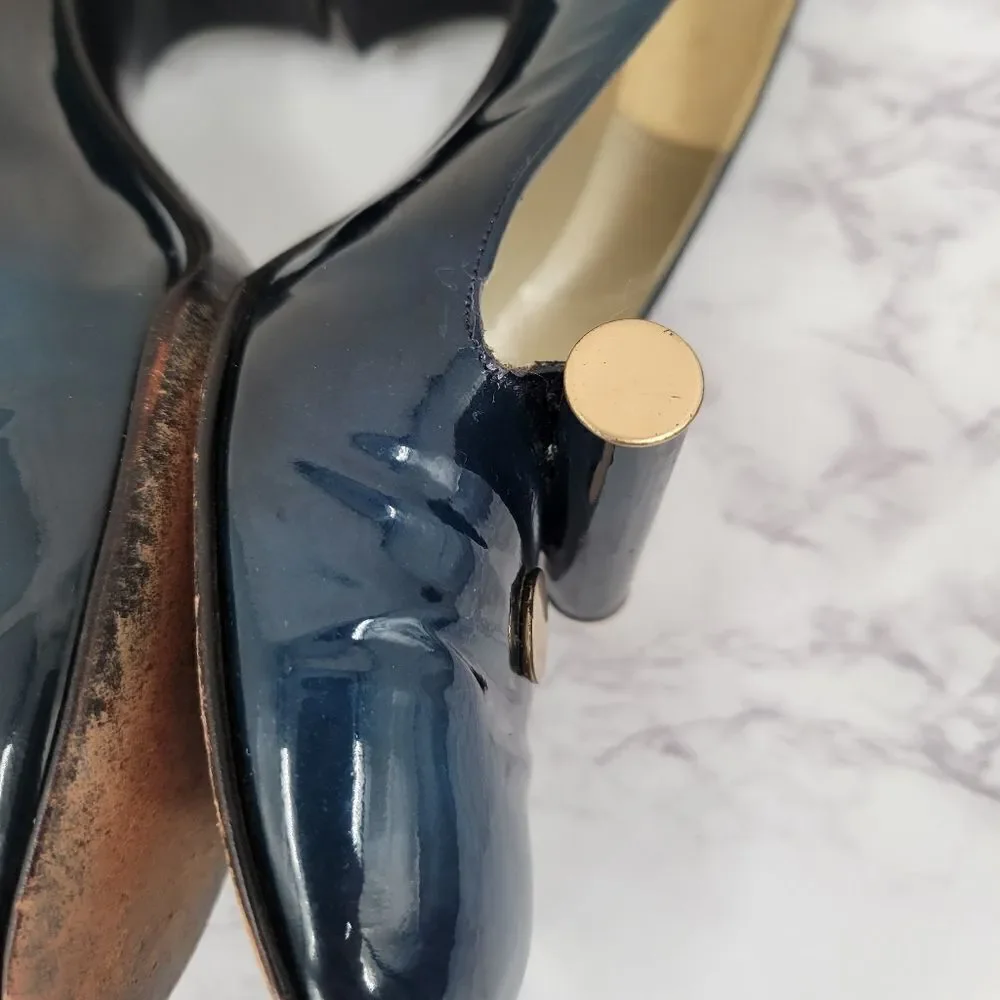 Julianelli Vintage Dark Teal Pumps Capital Avant Garde Style Glam Kitten Heels